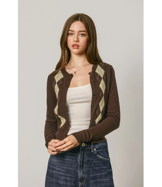 Classic Argyle Button Front Cardigan Espresso Mint