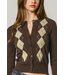 Classic Argyle Button Front Cardigan Espresso Mint