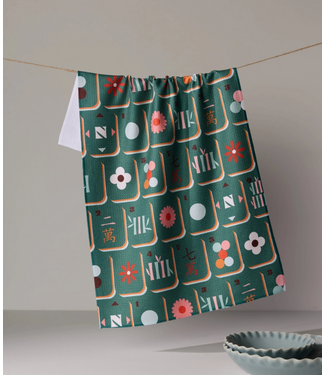 Moss Tile Toss Tea Towel - Mahjong