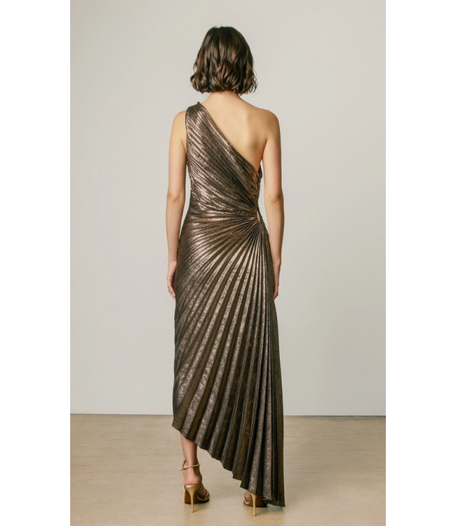Olympia Asymmetrical Pleated Dress Metallic Foil Bronze