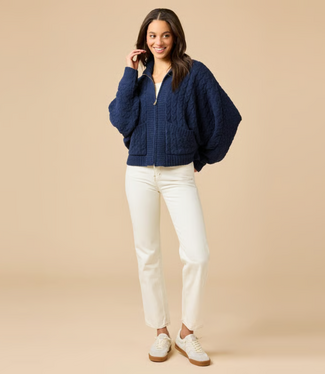 Softies Cable Knit Marshmallow Funnel Neck Jacket Midnight