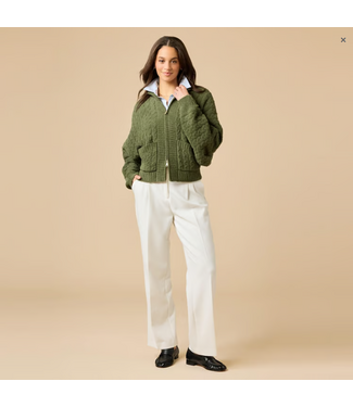 Softies Cable Knit Marshmallow Funnel Neck Jacket Olive
