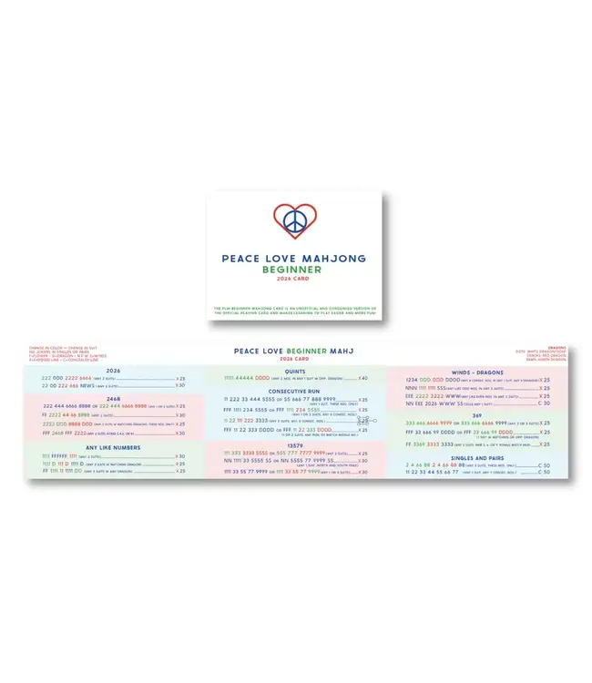 Peace, Love, Mahjong 2026 Beginner MahJong Card