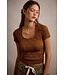 Floral Patterned  Seamless Short Sleeve Top Brown