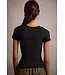 Floral Patterned  Seamless Short Sleeve Top Black