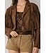 Western Faux Suede Fringe Cropped Jacket Brown