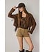 Western Faux Suede Fringe Cropped Jacket Brown