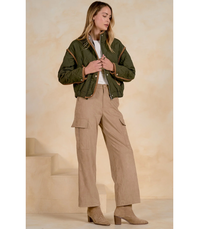 Elan Olive Jacket Curdoroy Trim