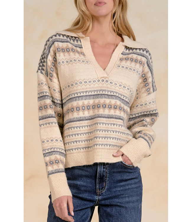 Elan Aztec Sweater Off White