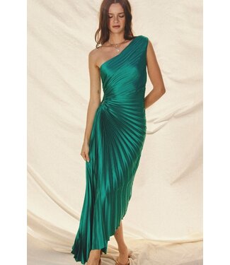 Olympia Asymmetrical Pleated Dress Dark Emerald