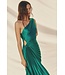 Olympia Asymmetrical Pleated Dress Dark Emerald
