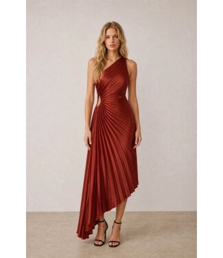 Olympia Asymmetrical Pleated Dress Sienna Ruby
