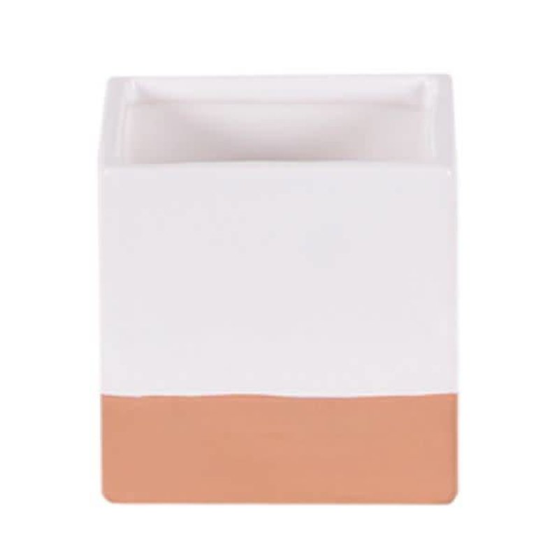 Hill's Imports Clay and White Square Glazed Pot