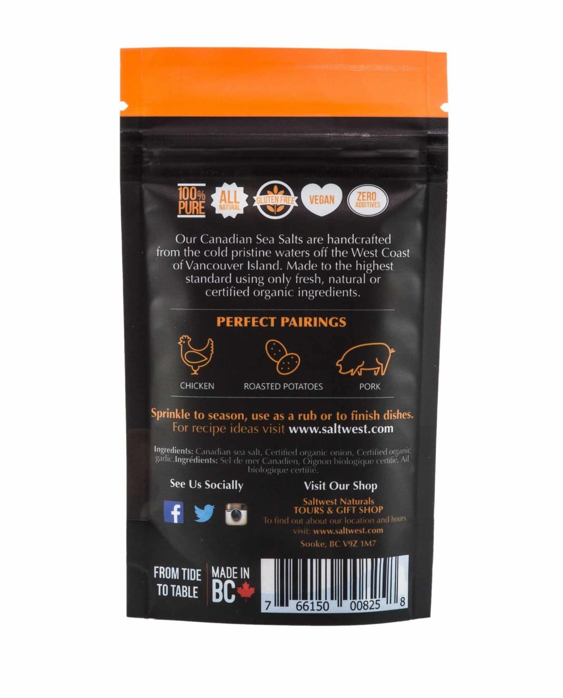 Saltwest Naturals Organic Roasted Garlic and Onion Infused Sea Salt 40g