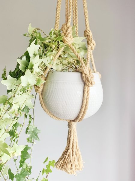 Primitive Planters 36 in. Natural Jute Knotted Rope Plant Hanger