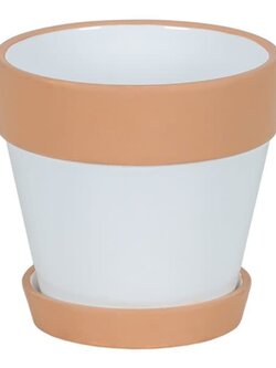 Hill's Imports Clay and White Round Pot With Saucer 4.75"