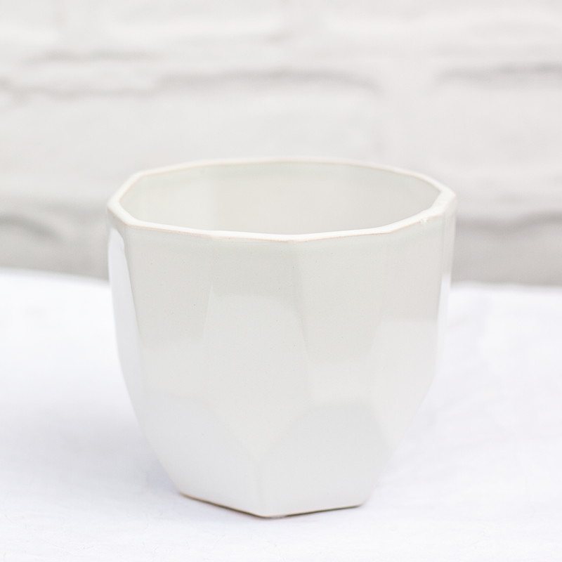Glazed Geo Ceramic Pot White 5"x4.5"