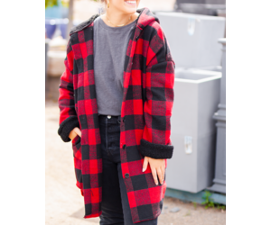 red plaid hooded jacket