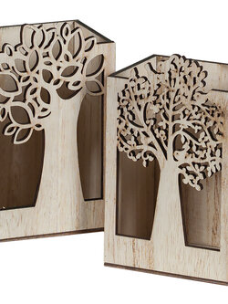 Hill's Imports Wood Tree Cutout Rectangle Pot