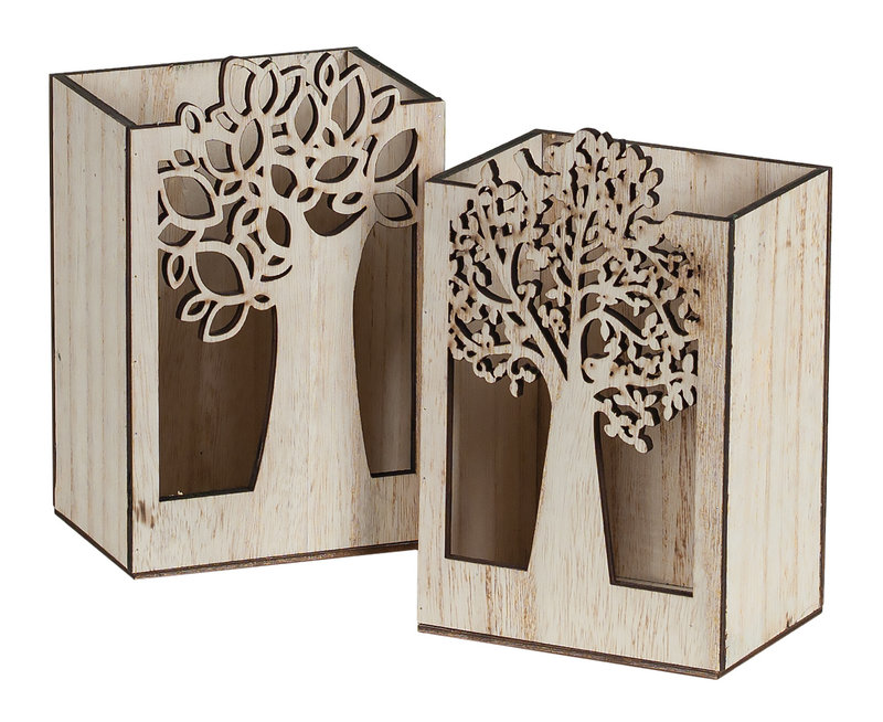 Hill's Imports Wood Tree Cutout Rectangle Pot