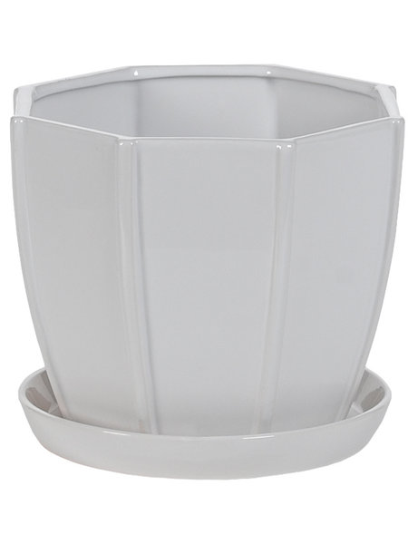 Hill's Imports Hexagon White Pot With Sacuer