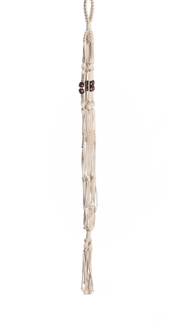 Primitive Planters Brown Beaded Cotton Woven Hanger 42"