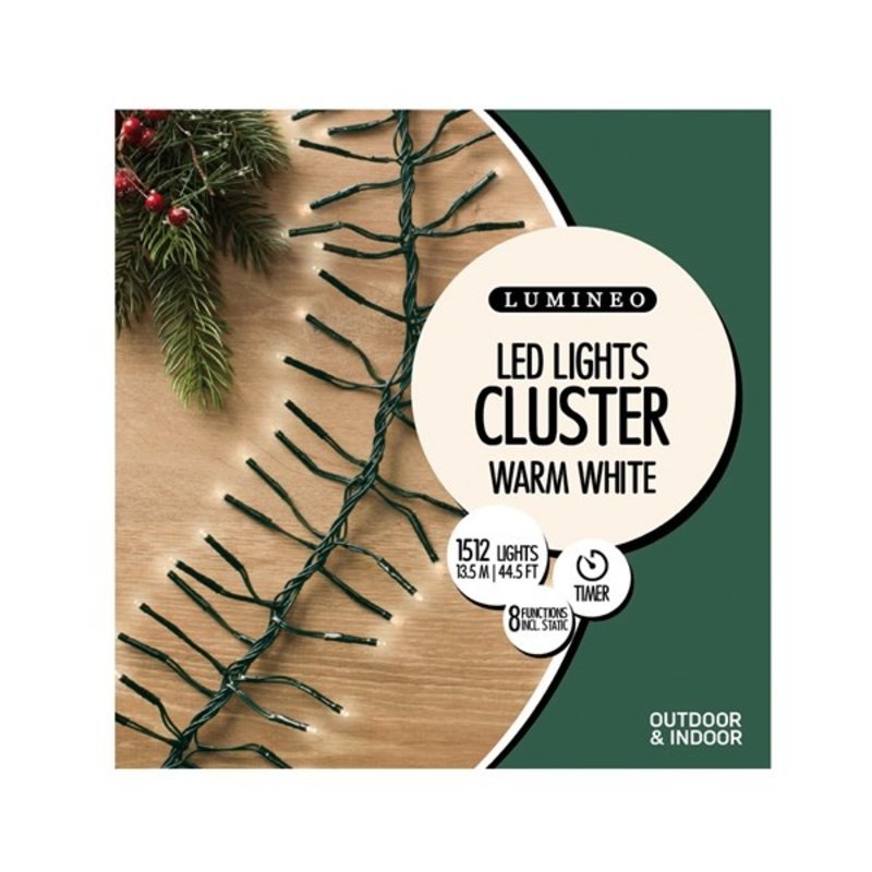 LED Twinkle Cluster Light Green Warm White 44ft-1512L