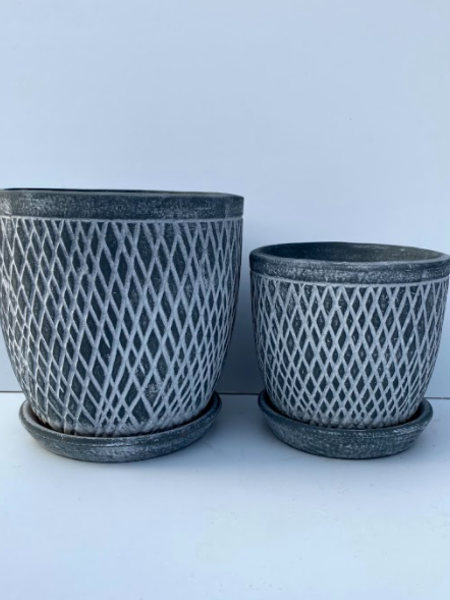 Crosshatch Egg Pot With Saucer