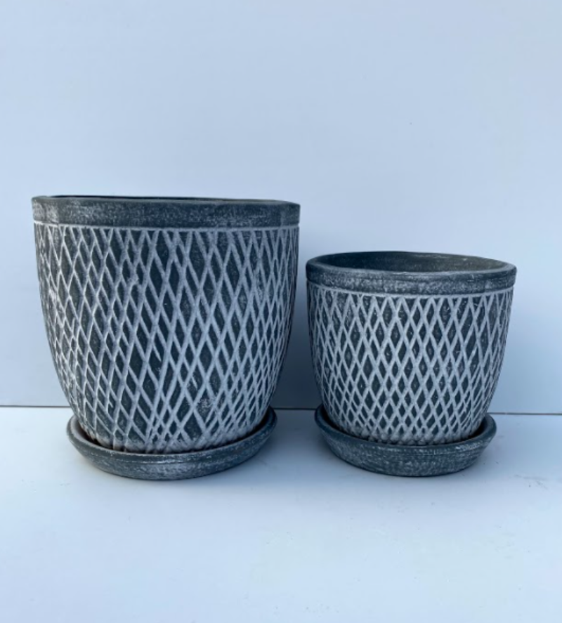 Crosshatch Egg Pot With Saucer