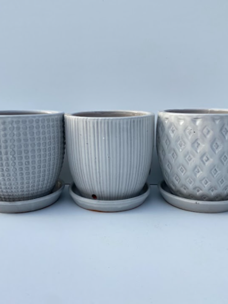 Deco Egg Pot With Saucer White