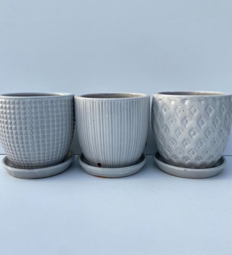 Deco Egg Pot With Saucer White