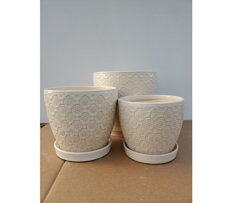 Ceramic Pot With Saucer Antique White