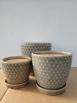 Grey Prism Ceramic Pot With Saucer