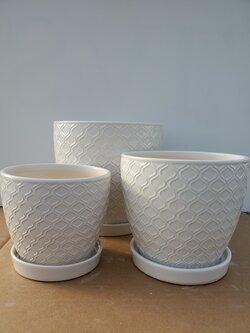 White Lattice Ceramic Pot With Saucer