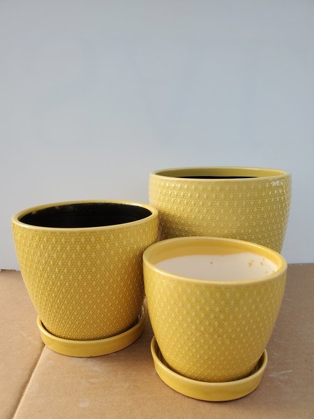 Dutch Growers Ceramic Pot With Saucer Yellow Diamond