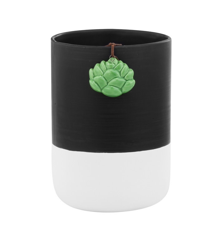 Black/White Vase With Succulent Hanger 6.75"x4.75"