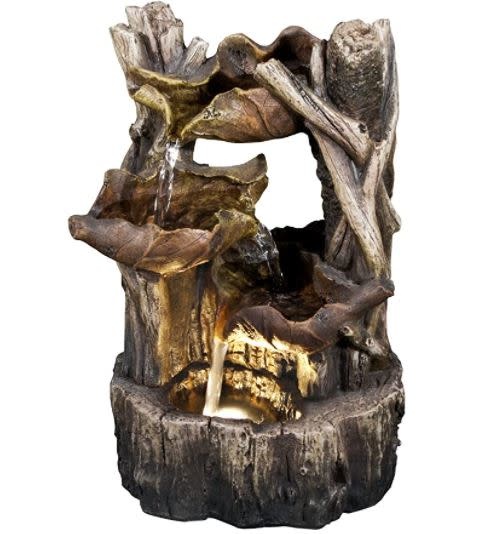 Tree Trunk and 3 Leaves LED Fountain 7x5.5x11"