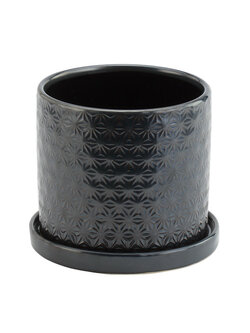 Ceramic Pot With Saucer Dark Grey Prism 4.5"