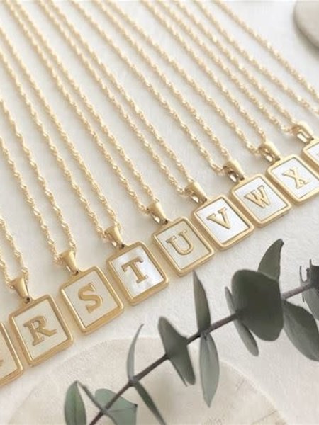 Pika & Bear Carrie Mother of Pearl Alphabet Necklace Gold