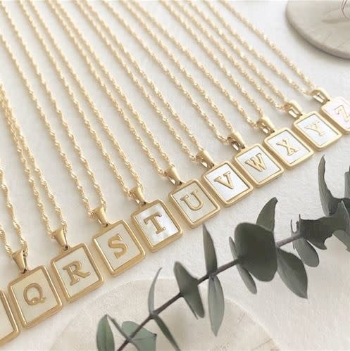 Pika & Bear Carrie Mother of Pearl Alphabet Necklace Gold