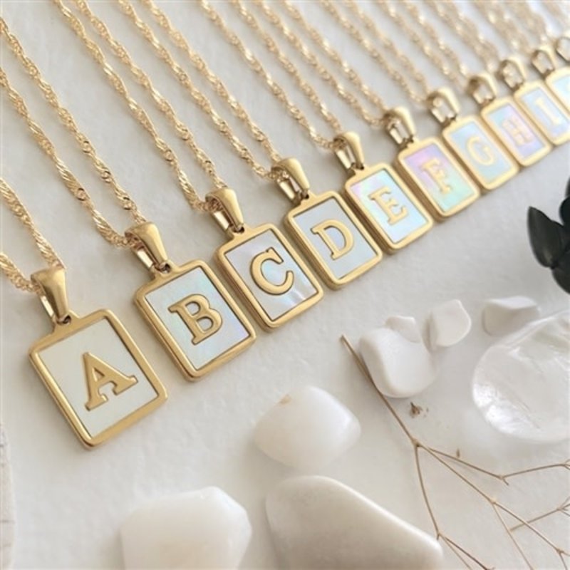 Pika & Bear Carrie Mother of Pearl Alphabet Necklace Gold