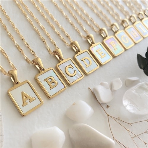 Pika & Bear Carrie Mother of Pearl Alphabet Necklace