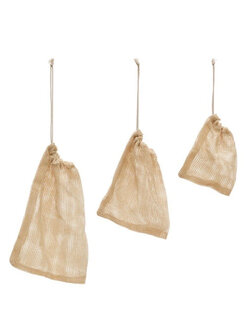 Creative Co-Op Cotton Mesh Drawstring Food Bags Set of 3