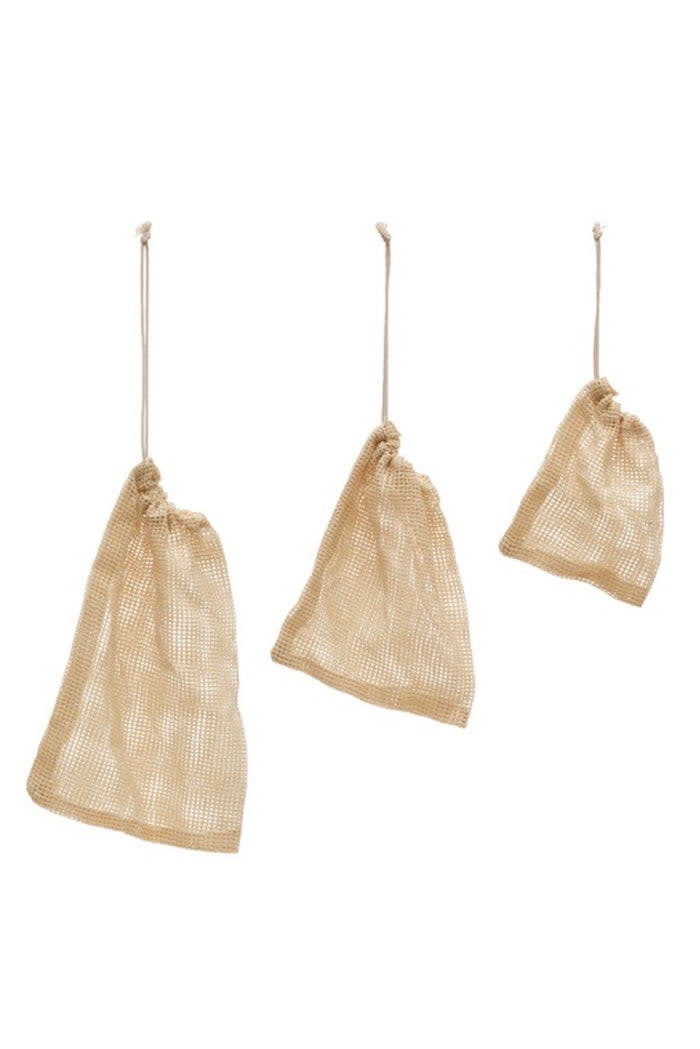 Creative Co-Op Cotton Mesh Drawstring Food Bags Set of 3