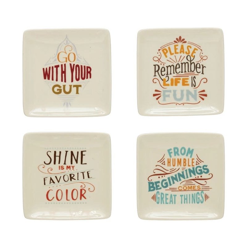 Creative Co-Op Square Stoneware Plate With Saying
