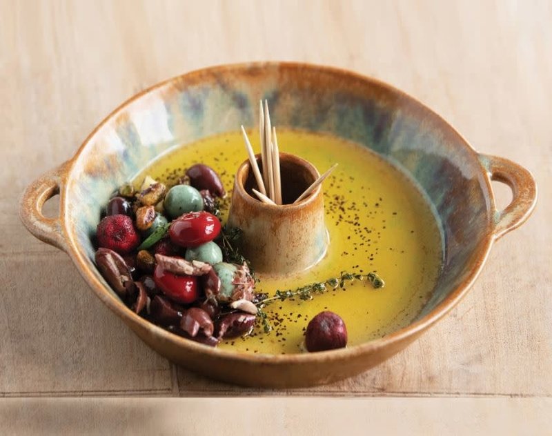 Stoneware Dish With Toothpick Holder