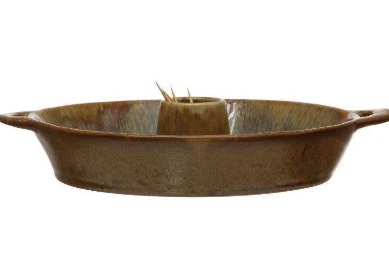 Stoneware Dish With Toothpick Holder