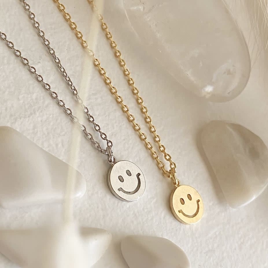 Pika & Bear Have a Nice Day Smiley Face Charm Necklace