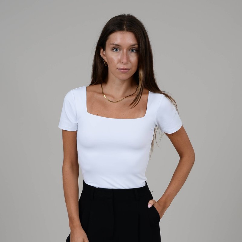 Ladies Bodysuits Custom Solid Color Square Neck Short Sleeve