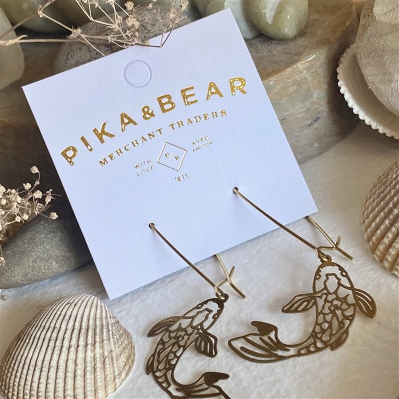 Pika & Bear Koi Raw Brass Drop Earrings